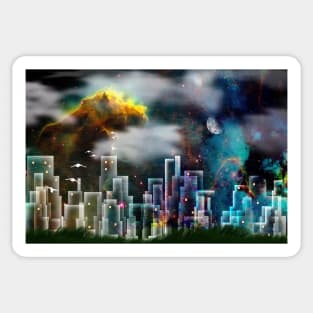 Dream city under another sky Sticker